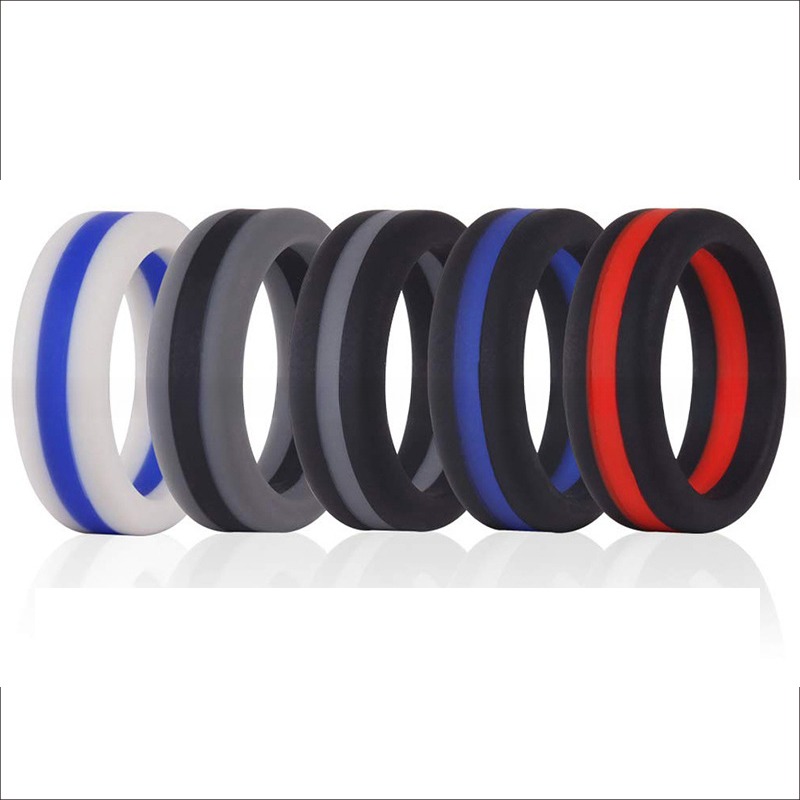 Party 8mm Mens Silicone Wedding Band Flat Edges Two Tone Multi Colors