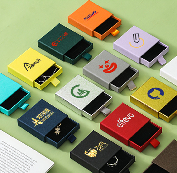 Custom Logo Size Luxury Sliding Box with Ribbon Cord Gift Jewelry Box Set Drawer Box