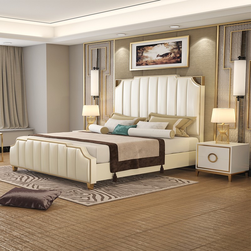 Wholesale Luxury Modern High Headboard Leather Soft Bed SZ-LU004