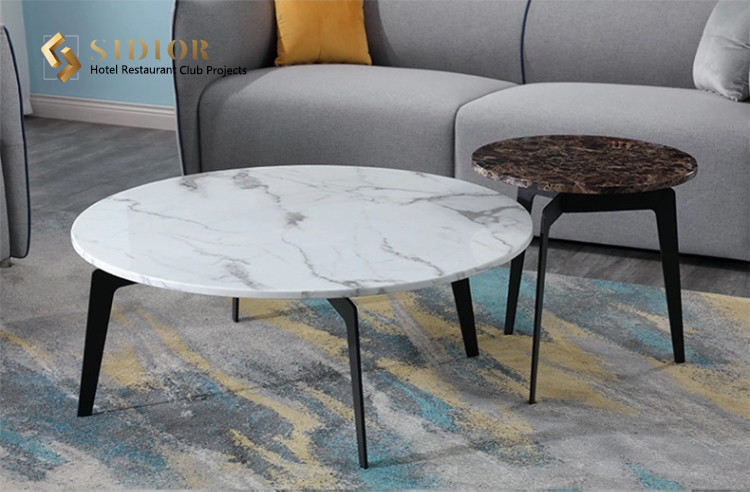 Coffee Table, Corner Table, Restaurant Center Table, Club Tea Table, Natural Marble Top, Powder Coated Steel Base