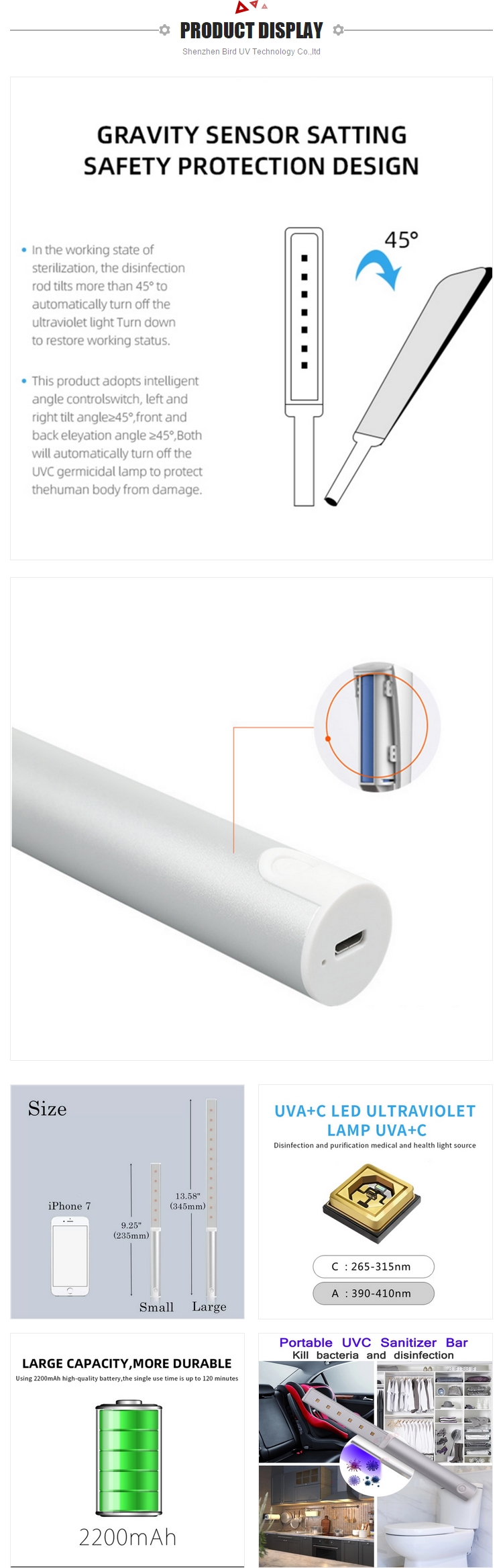 Mini 2200mA 5W 280nm 10PCS LED UV Sterilizer Wand