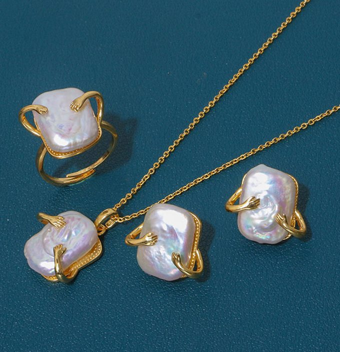 Unique Crosses Pendant Necklace For Women Natural Freshwater Pearl Beads Natural Pearl Necklace Jewelry Set