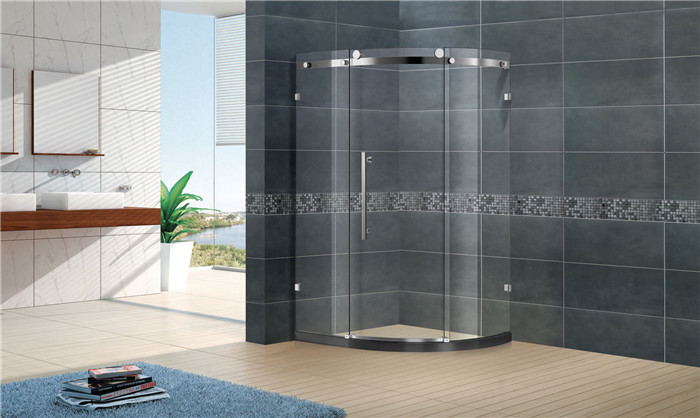 Customized Offset Quadrant Shower Screens Frameless Sliding With Stainless Steel Accessories
