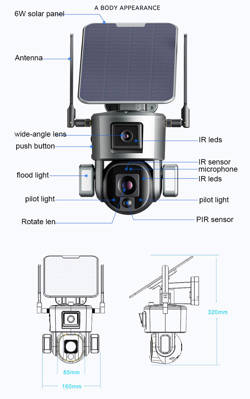 10x Zoom 4.0MP Wifi Dome CCTV Network Ipsy Solar Battery Backup Surveillance Camera 4g