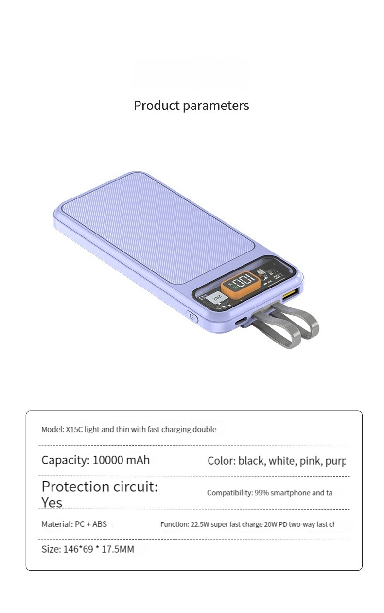 Mobile Phone Power Station 10000mAh Real Capacity Fast Charging 22.5W Quick Charge Support