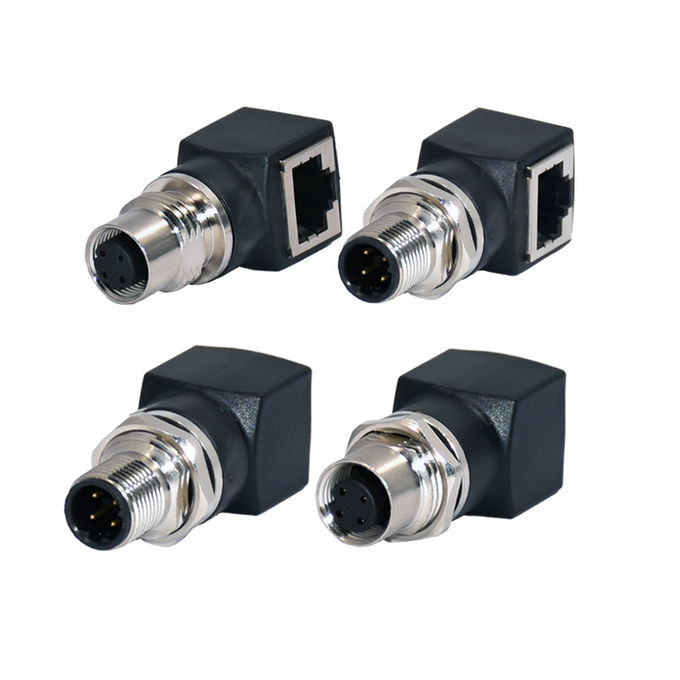 M12 A Coded Male Waterproof Connector 4pins To RJ45 Jacket Adapter Sensor