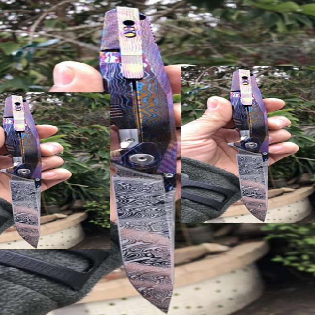 Luxury punched Foldable Tactical Hunting Knife Damascus Knife Set