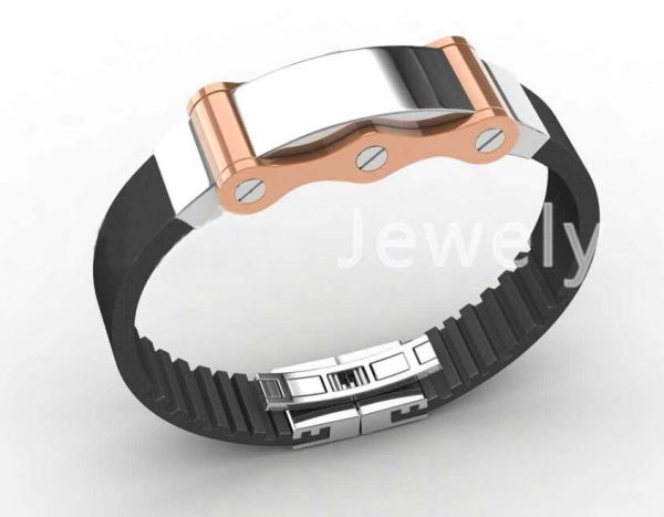 Top Quality Europe Fashion Stainless Steel Genuine Leather Silicone Bangle