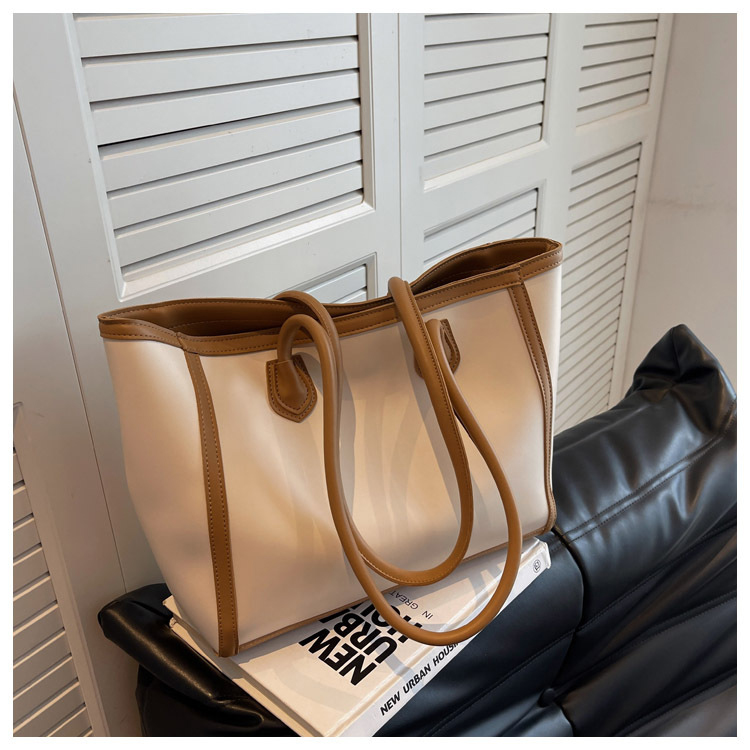 Vintage Style Women's Tote Bag PU Fabric Stitching Shoulder Bag with Large Capacity
