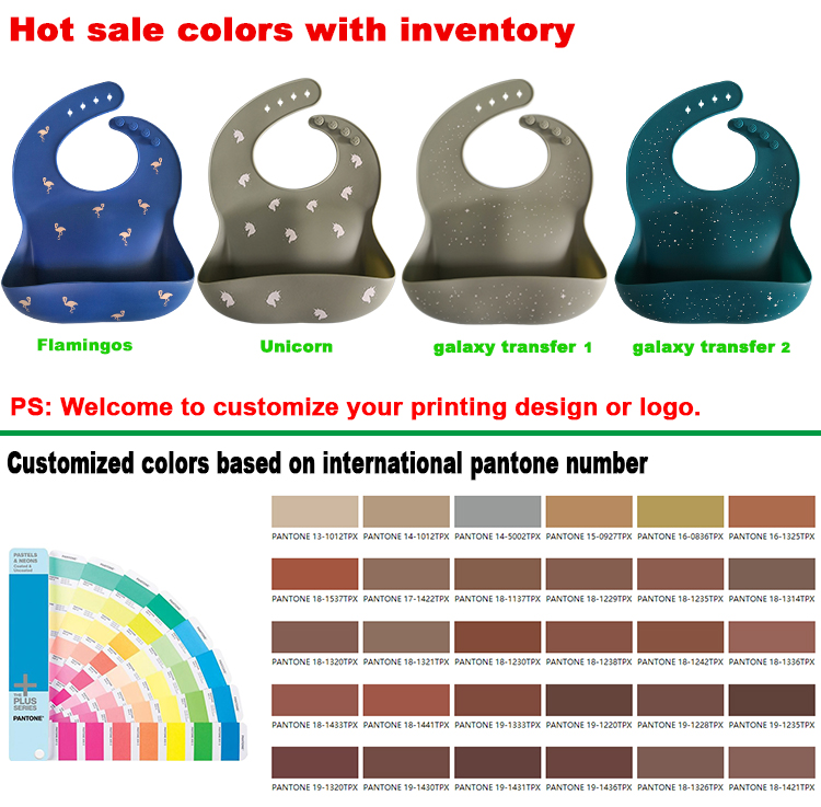LFGB Printed Pattern Silicone Catcher Bib Personalized Silicone Bib With Pocket