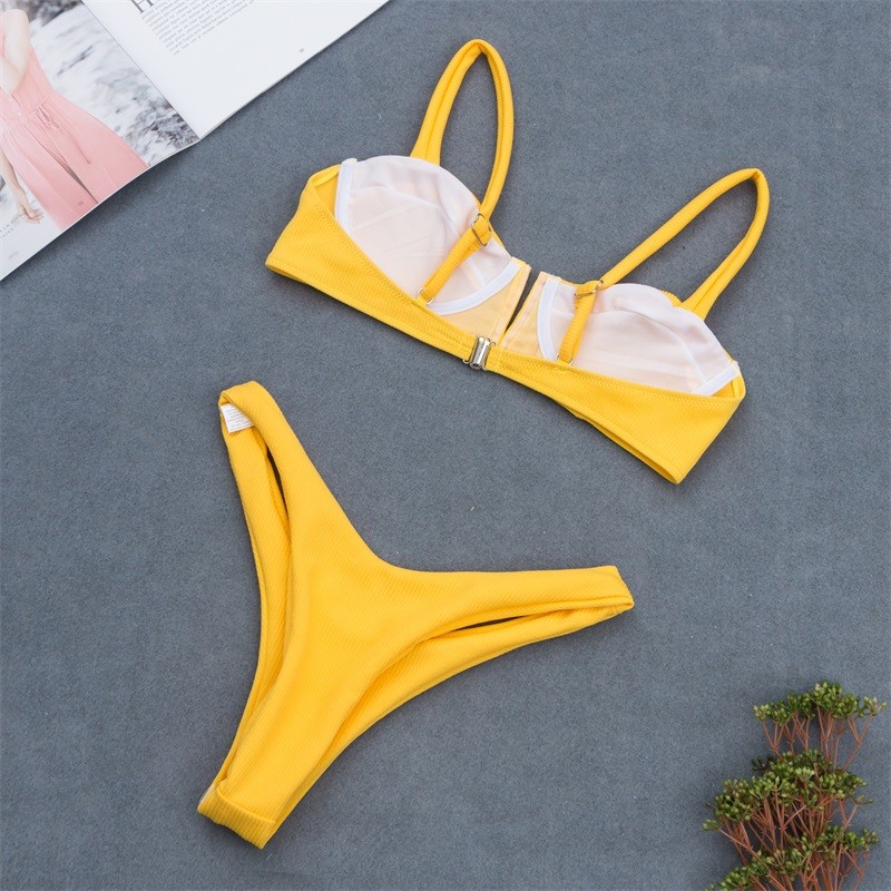 2019 New Summer Women Solid Bikini Set Push-up UnPadded Bra Swimsuit Swimwear Triangle Bather Suit Swimming Suit biquini