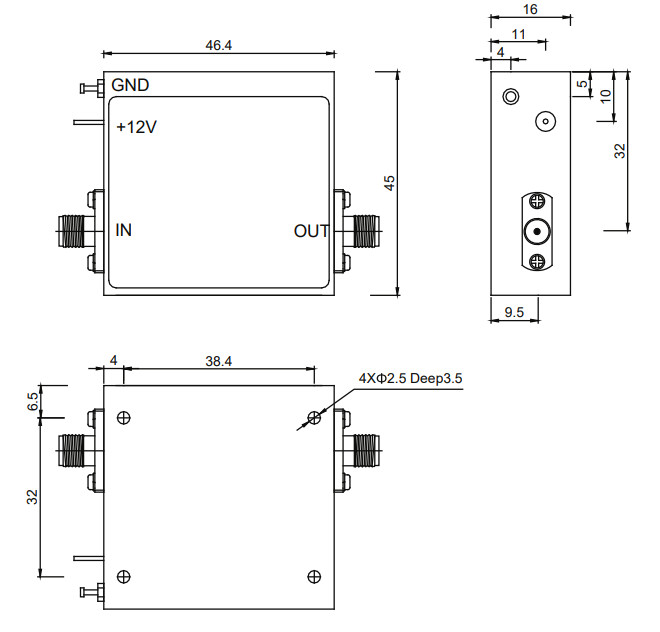 6 To 12 GHz X Band Power Amplifier P1dB 27 dBm High Power Microwave Amplifier