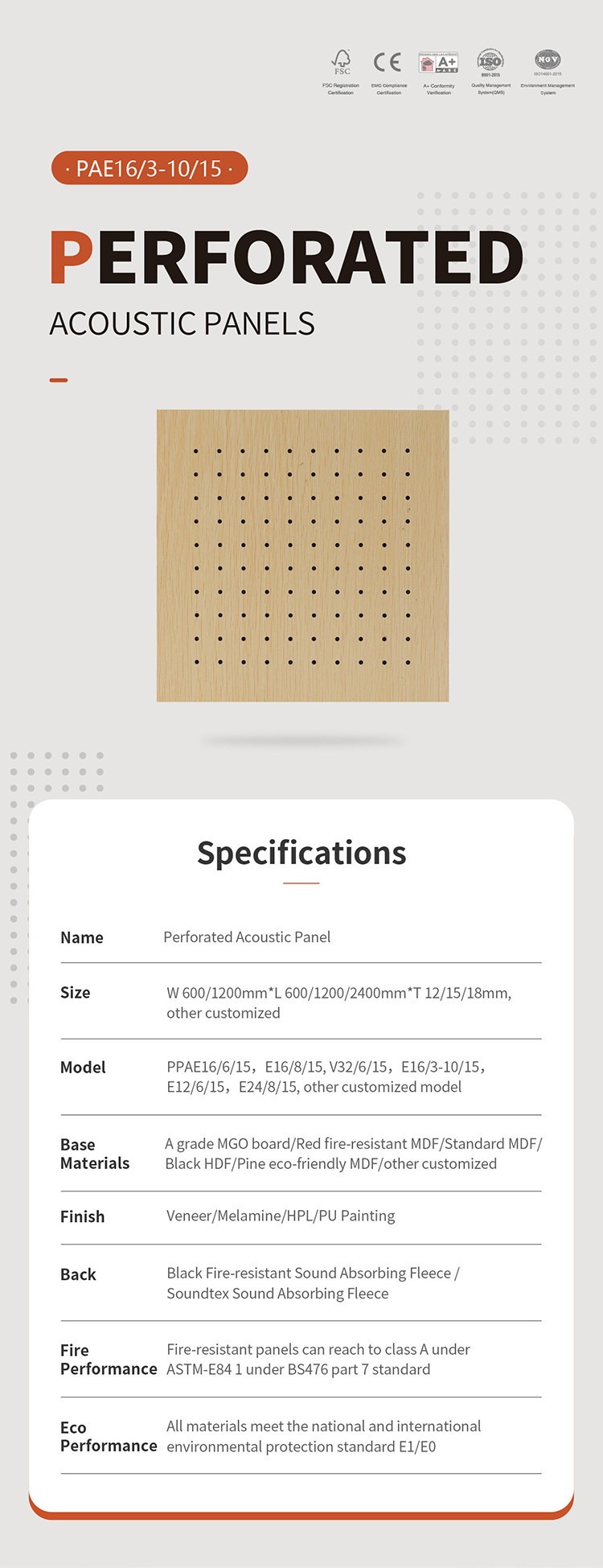High NRC Natural Veneer Perforated Acoustic Wood Panels For Commercial Office
