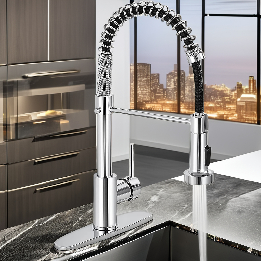 Classic Single Handle Stainless Steel Kitchen Faucet with Ceramic Valve Core and LED Light