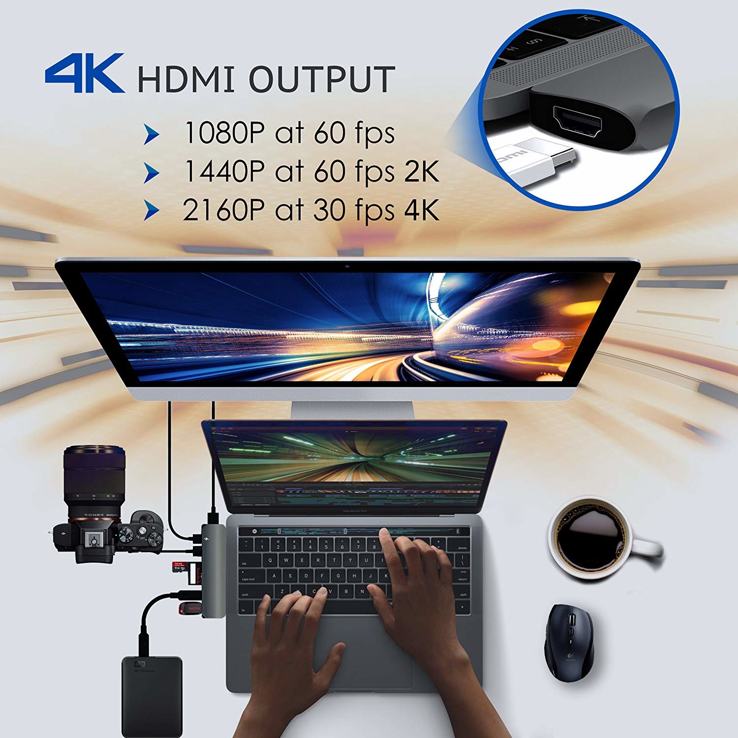 7-in-1 USB C Hub for 2016/2017 MacBook Pro 13” and 15”, Aluminum USB C Adapter with 40Gbs Thunderbolt 3,100W PD charging