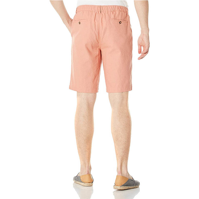 Side Pockets Back Elastic cargo Mens Linen Shorts Zipper Fly With 10" Inseam