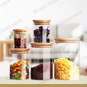 China Top Sale Clear Borosilicate Glass Candy Jars With Wooden Lid wholesale