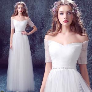 China White Off The Shoulder Floor Length Elegant Evening Dresses TSJY012 wholesale