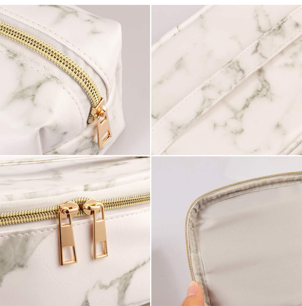 Marble PU Leather Cosmetic Pouch Bag For Travel