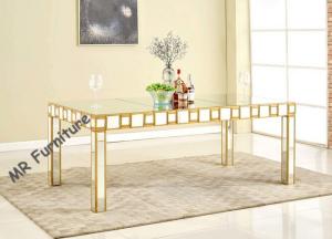 China Mirrored Glass Top Rectangle Dining Table , 82 Inch Glass Top Kitchen Table Sets wholesale