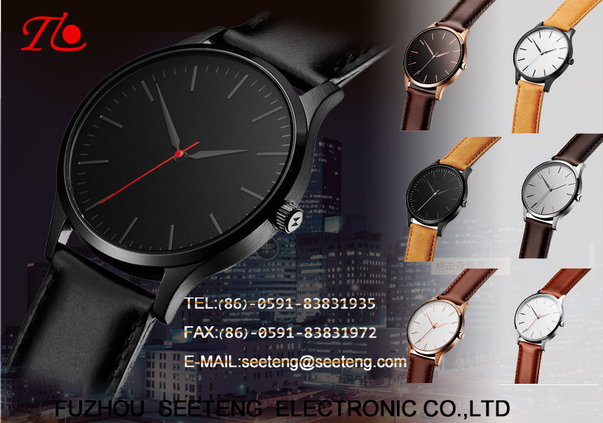 High Quality Stainless Steel Quartz Wrist Watches business style PU leather band for Men
