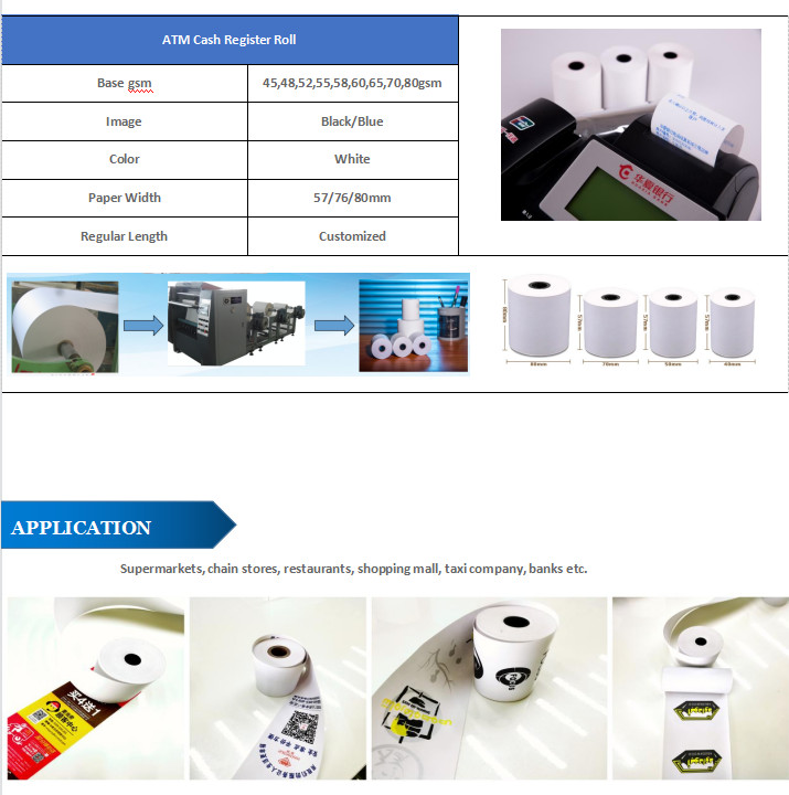 45GSM Virgin Wood Pulp Thermal Credit Card Machine Rolls Thermal Paper Jumbo