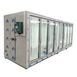 China High performance double anti-fog walk in glass door cold room storage 4 door supermarket refrigerator wholesale