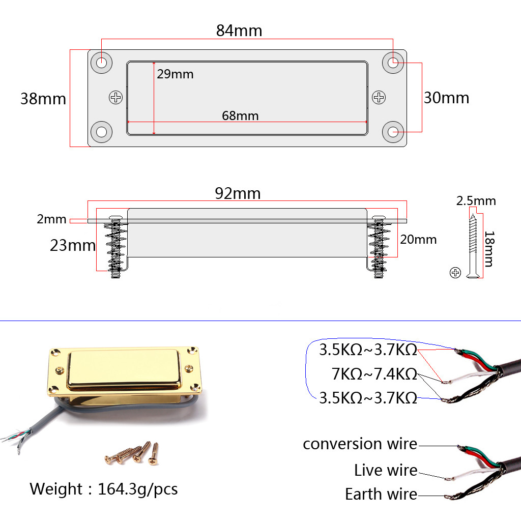 Zinc Alloy Mini Humbucker Pickups Kit Double Coil 7.5k Resistance