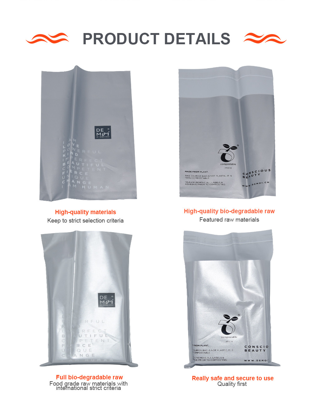 7.09 X 3.94 Inch Data Cable Packaging Bag Recyclable Gray Polyethylene