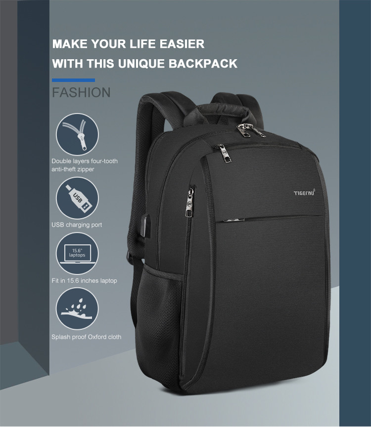Anti Bacterial Theft Usb Charging Business Travel Backpacks 15.6 Inches
