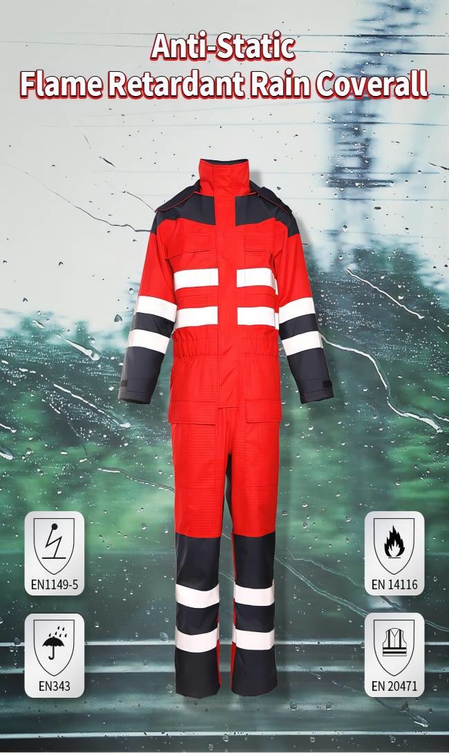 Waterproof FR Flame Retardant Overalls Work Suit Oil Proof 98% Polyester 2% Carbon Fiber