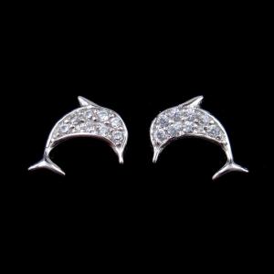 China CZ Jewellery 925 Silver Cubic Zirconia Earrings Lovely Dolphin Shaped Ocean Animal wholesale