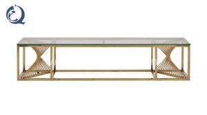 China Gold Silver OEM Stainless Steel TV Stand With 12mm Tempered Glass wholesale