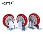 125mm 5 Inch Red Rotating Wheel PVC Industrial Caster Wheels with Brake
