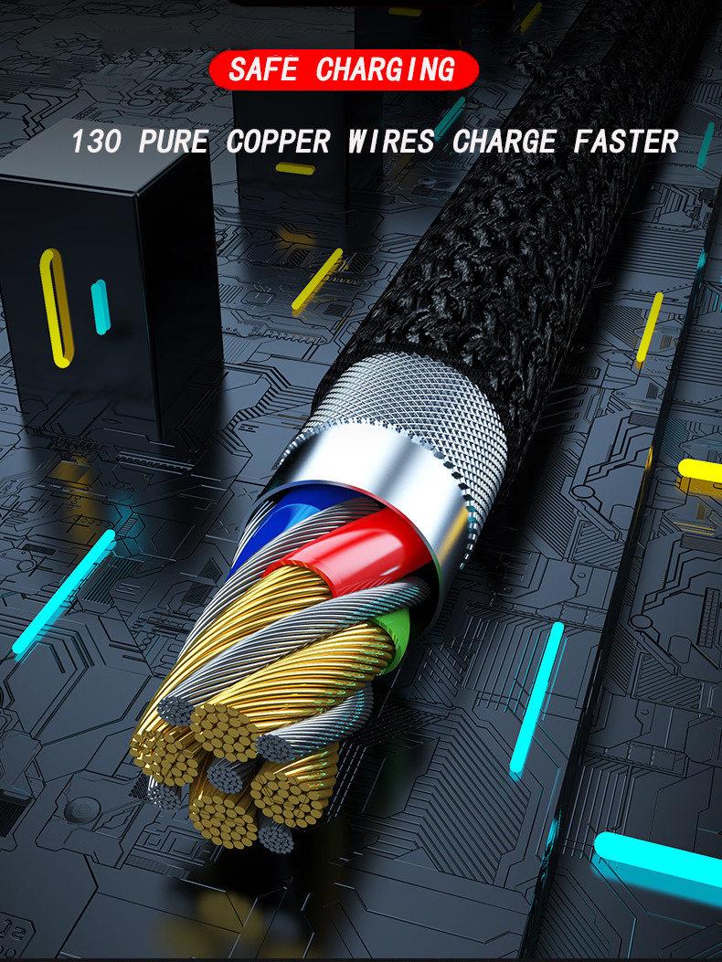 Cotton Braided USB 2.0 Charging Cable Type C 3.5A Fast Charging Cables