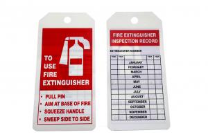 China H14.605 Pvc Cardstock Fire Extinguisher Tags Plastic Hang Tag wholesale