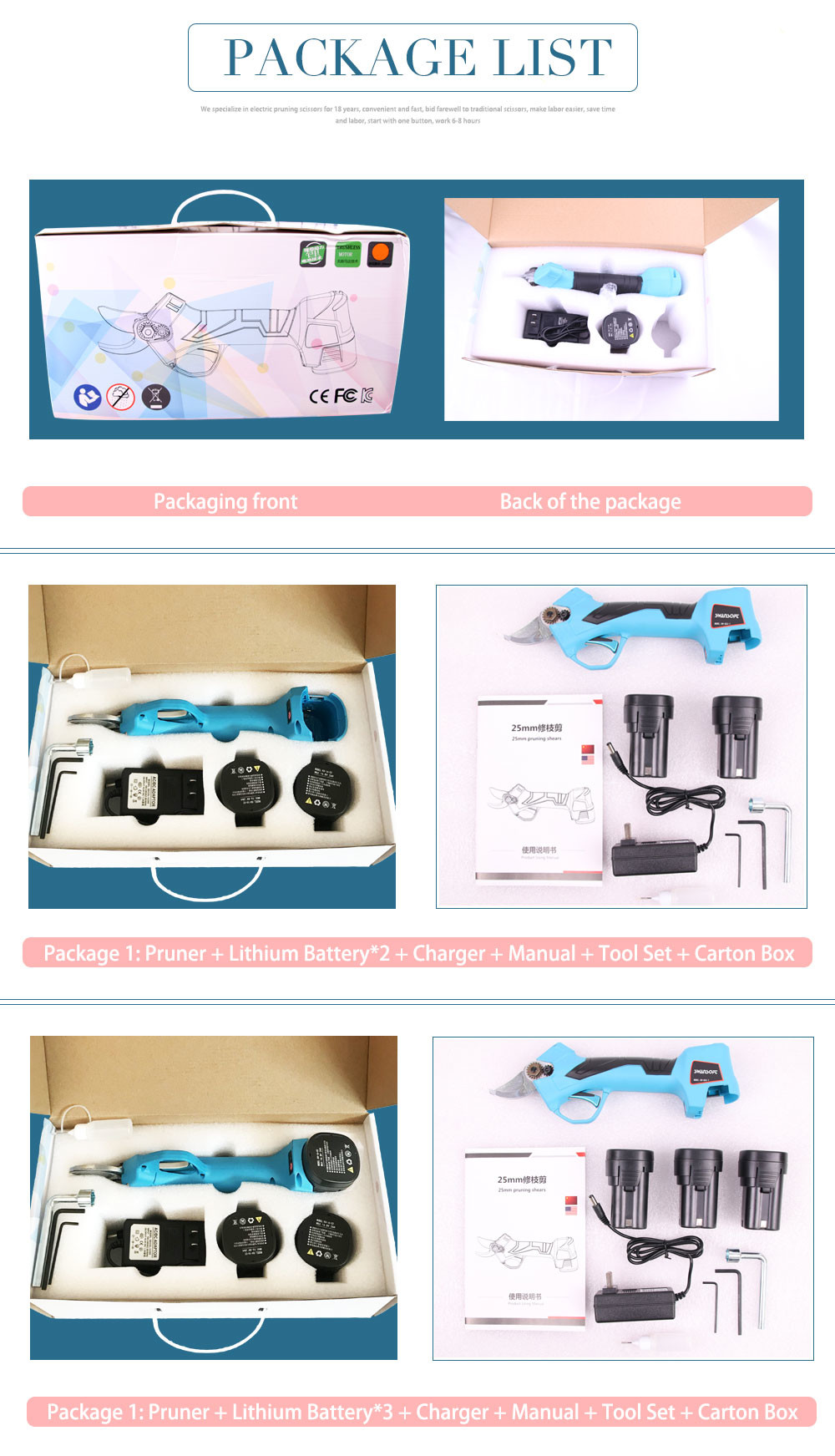 16.8V 2.5CM 건전지 과수원 Pruer 전기 가지 치기는 손가락 보호를 가진 가위를 깎습니다 Electric Pruning Scissors