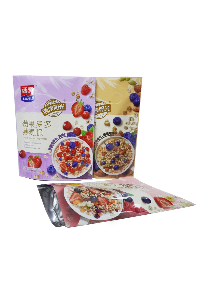 Safety Rack Up Pouch Packaging Oats With Dried Fruit / Vegetable Packaging Bag
