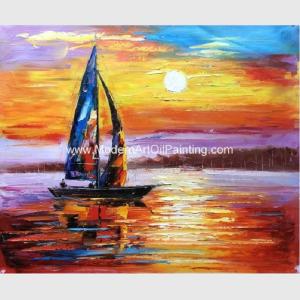 China Impressionism Sunrise Seascape Oil Paintings Palette Knife Sailboat Flexible wholesale
