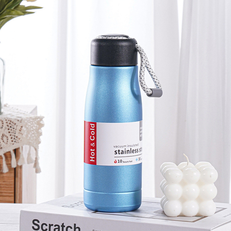 Eco Friendly Stainless Steel Water Bottle with Strap Lid Triple Layered Vacuum Insulated and Reusable for Direct Drinking