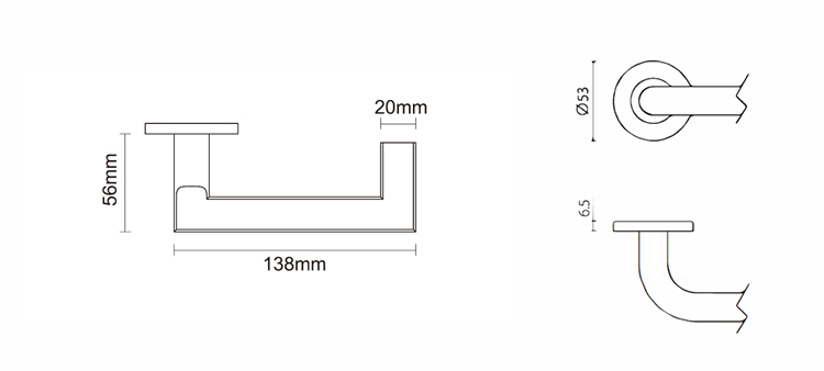 size:Flat door handle set with optimized door lever for commcercial application