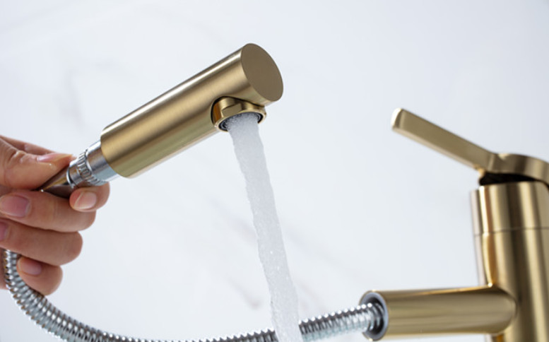 Bathroom Black Golden Retractable 35mm Pull Out Sink Faucet