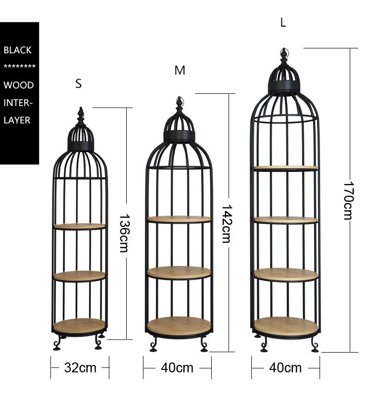 Interior Decoration Metal Display Racks And Stands Creative Bird Cage Shape Flower Shelf