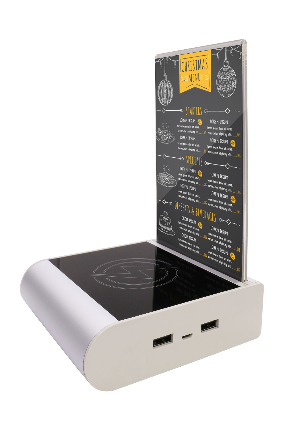Trangle Shape Top Table Smartphone Charging Station Menu Power Bank With Acrylic Sheet