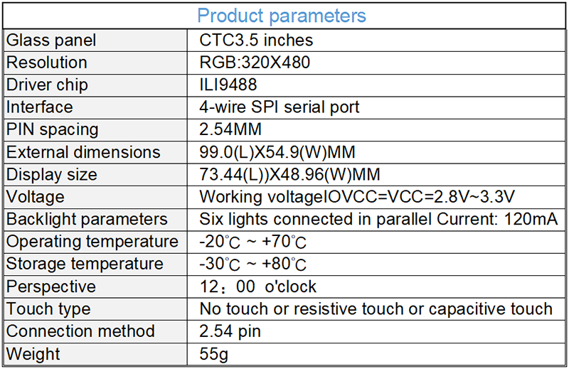 3.5 Inch Lcd Module Spi 480x320 TFT Display Module Panel Driver IC ILI9488