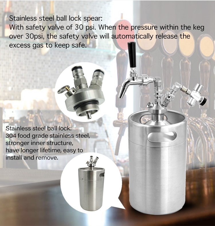 4L Vacuum Ball Lock Mini Keg CO2 Pressurised Soda Keg Dispenser