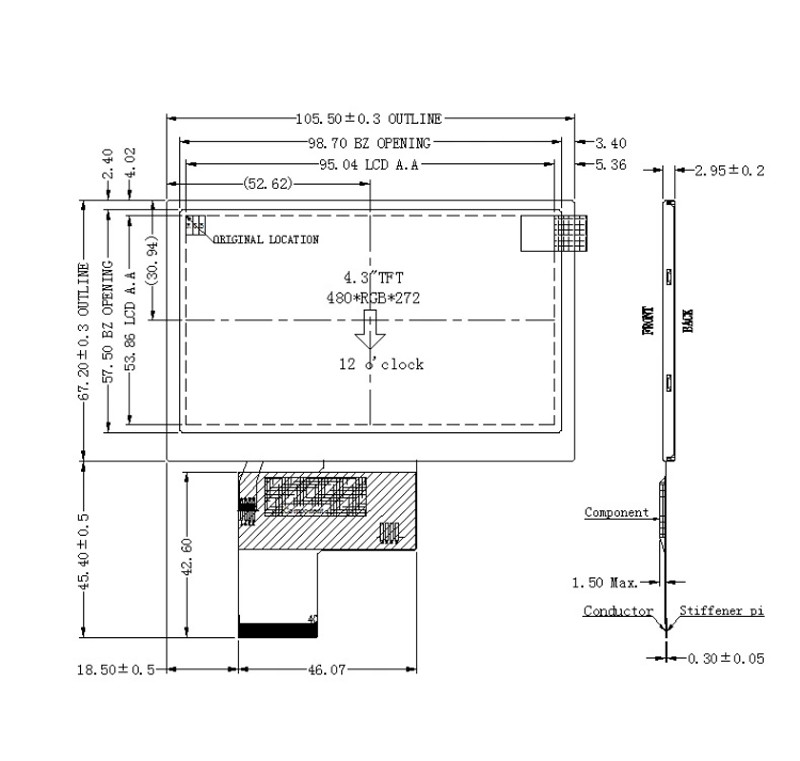 4.3inch 480x272 RGB 40PIN Resistive Touch Panel