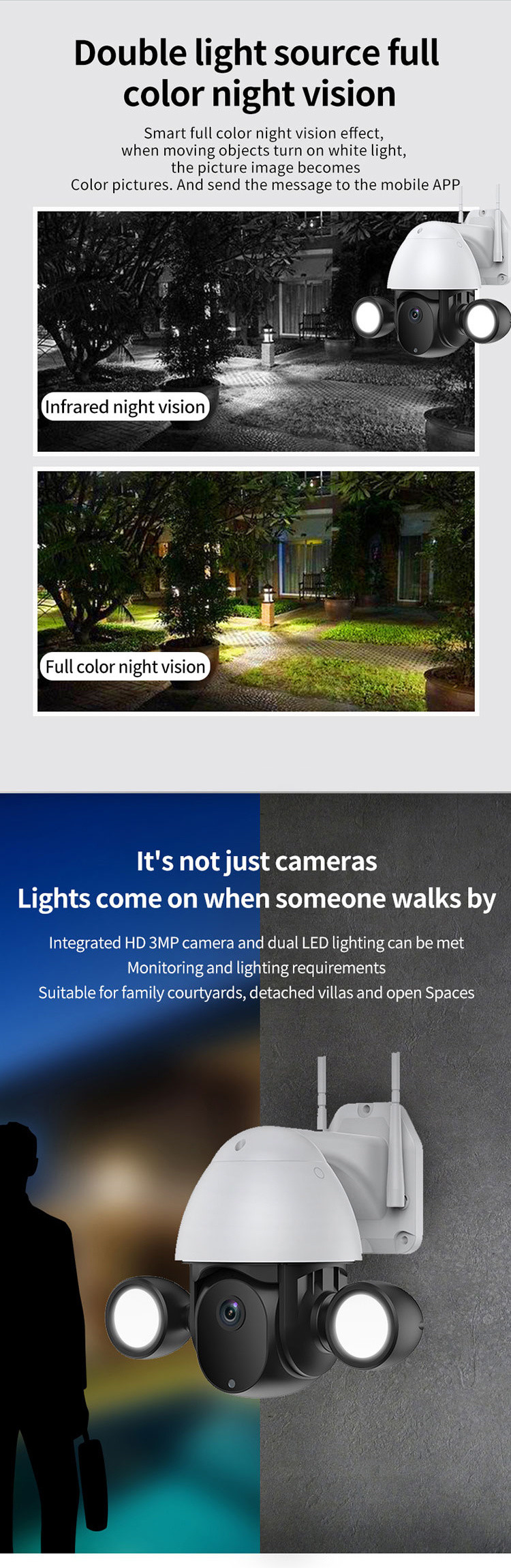 Floodlight WIFI Dome Camera Automatic Track Full Color Night Vision Camera With AI