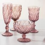 12 Ounce Colored Glass Dessert Bowls 350ml Embossed Footed Glass Trifle Bowl