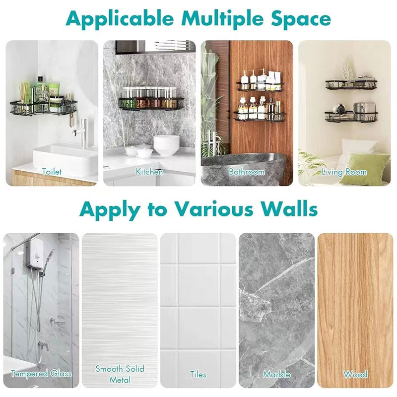 Waterproof Rustproof Wall-mounted Strong Adhesive Shower Organizer Shelf for Bathroom, Dorm and Kitchen